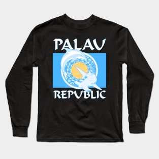 Palauan Flag with Hammerhead shark and dolphin Long Sleeve T-Shirt